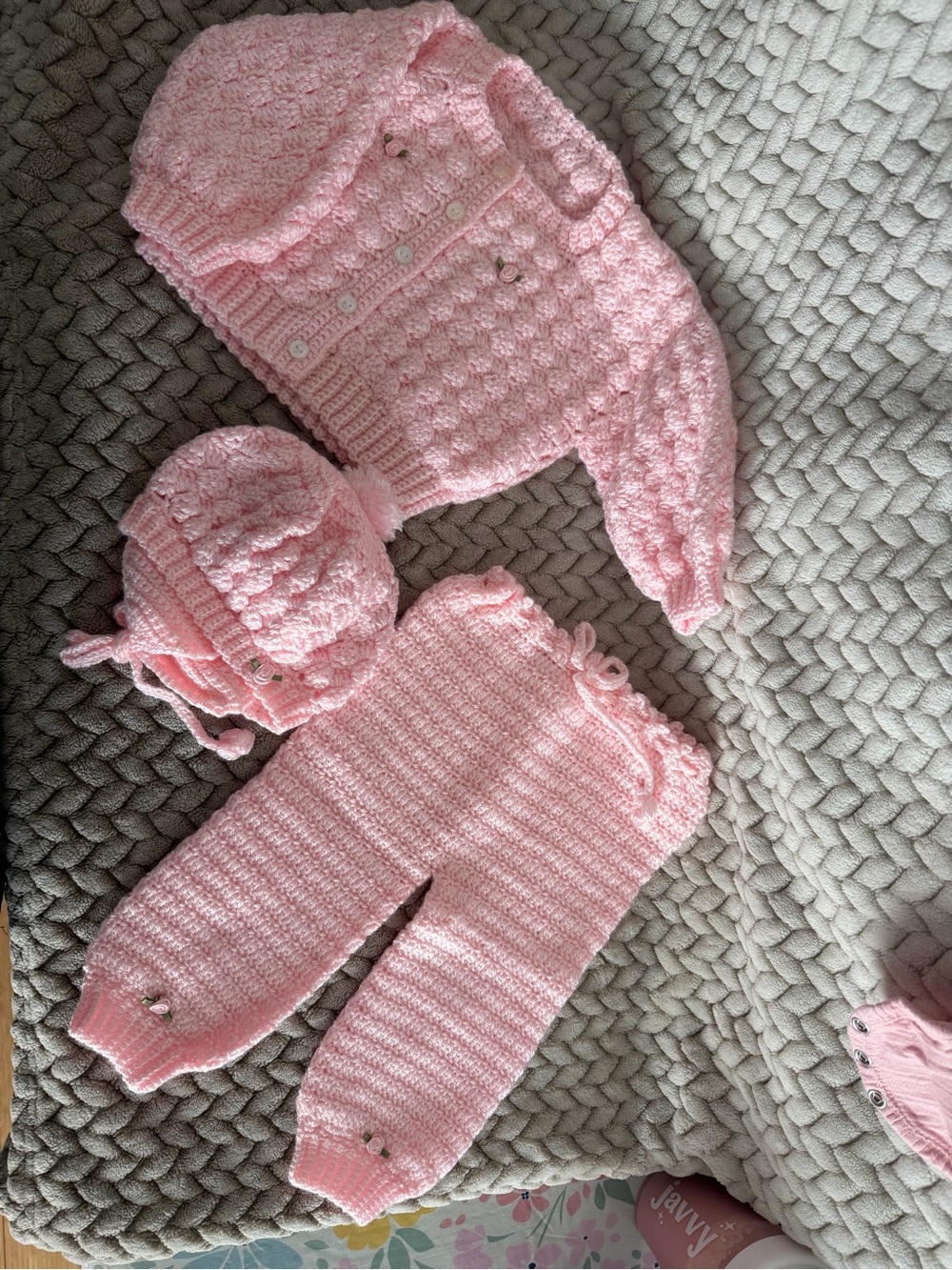 Handmade Pink Crochet Baby Outfit - 3 Pieces